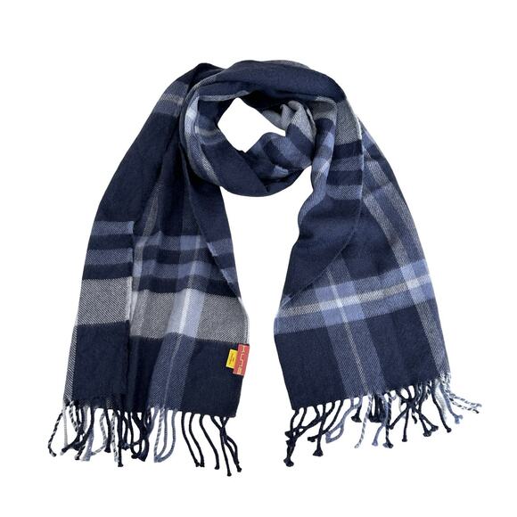 Kuna Royal Alpaca Scarf Blue Plaid Tweed Fringed Size 74” X 13” - Picture 2 of 4